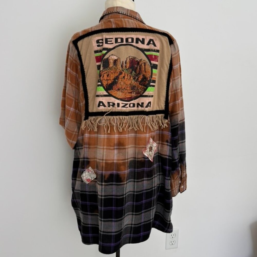 Upcycled Reimagined Sedona bleach dyed Flannel